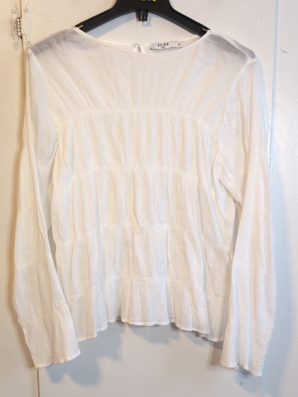 NA-KD White Flowy Sheer Blouse womens large (40EU)